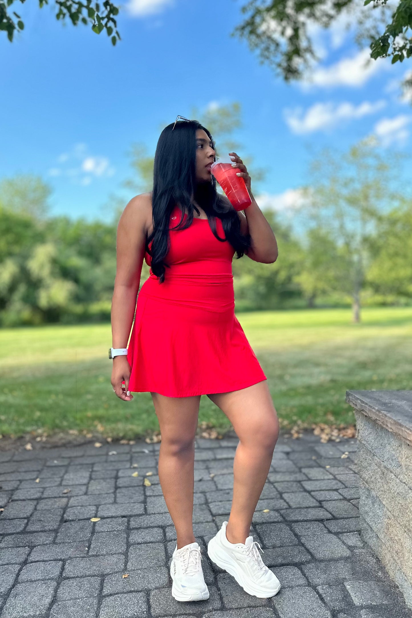 High Rise Flowy Skort — Scarlet Red