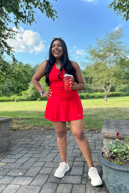 High Rise Flowy Skort — Scarlet Red